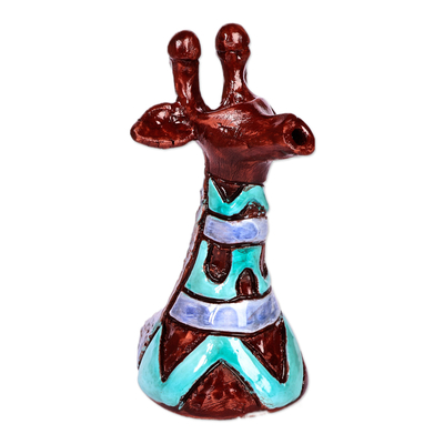 Ceramic sculpture, 'Tall Waves' - Ceramic Giraffe Sculpture with Blue and Purple Waves