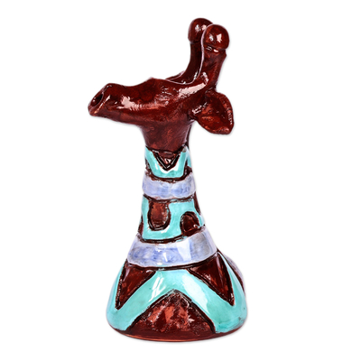 Keramikskulptur - Keramische Giraffenskulptur mit blauen und violetten Wellen