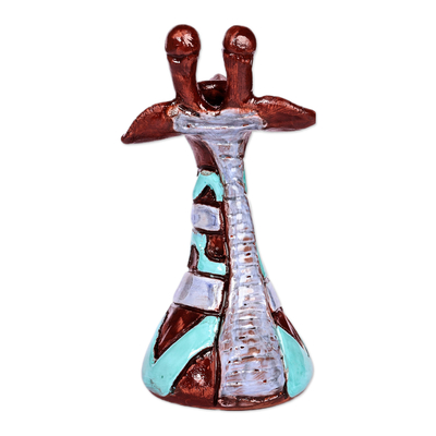 Keramikskulptur - Keramische Giraffenskulptur mit blauen und violetten Wellen