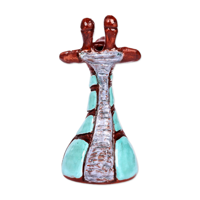 Ceramic sculpture, 'Tall Blue' - Ceramic Giraffe Sculpture in Blue and Brown Hues