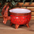Ceramic decorative bowl, 'Fire Horns' - Painted Bull-Themed Red and Brown Ceramic Decorative Bowl