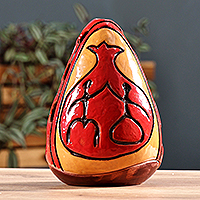 Portavelas de cerámica, 'Luz de granada' - Portavelas de cerámica con temática de granada pintada a mano