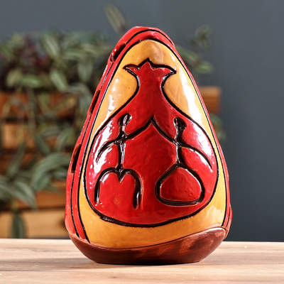 Ceramic candleholder, 'Pomegranate Light' - Hand-Painted Pomegranate-Themed Ceramic Candleholder