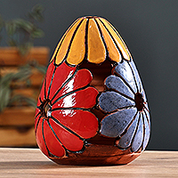 Portavelas de cerámica, 'Bloom Light' - Portavelas de cerámica colorida floral pintada a mano
