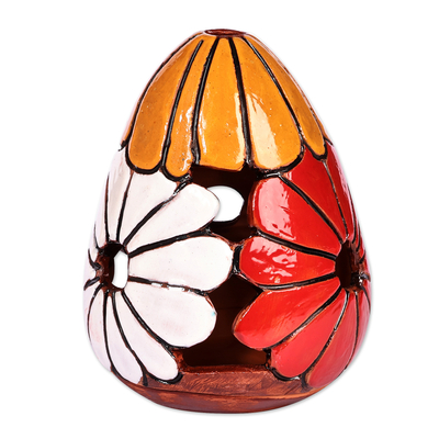 Ceramic candleholder, 'Bloom Light' - Hand-Painted Floral Colorful Ceramic Candleholder
