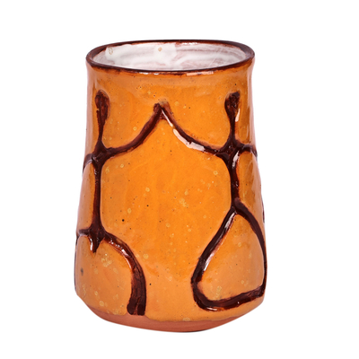 Ceramic vase, 'Spring Style' - Warm-Toned Floral Ceramic Vase with Ancient Pictographs
