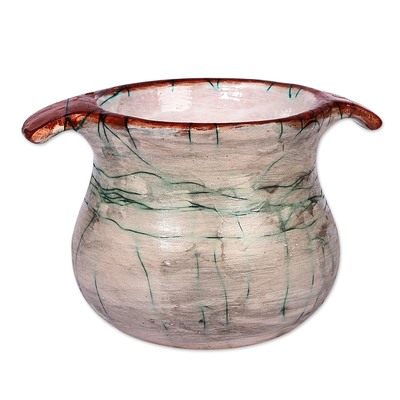 Ceramic vase, 'Classic Epoch' - Handcrafted Classic Ceramic Vase in Green and Grey
