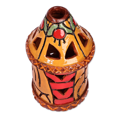 Kerzenhalter aus Keramik - Handgefertigter traditioneller Kerzenhalter aus gelber und roter Keramik