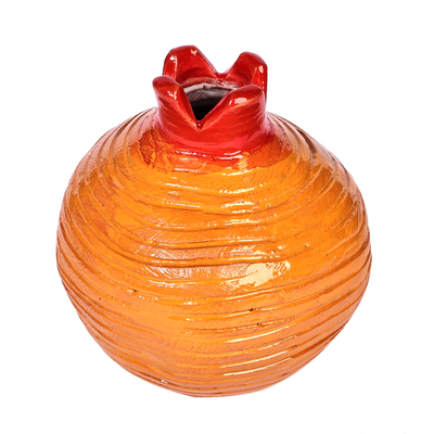 Ceramic decorative vase, 'Joyous Passion' - Handmade Pomegranate-Shaped Yellow Ceramic Decorative Vase