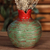 Ceramic decorative vase, 'Vital Passion' - Handcrafted Pomegranate-Shaped Green Ceramic Decorative Vase