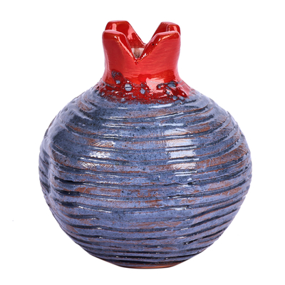Dekorative Keramikvase - Handgefertigte dekorative Vase aus blauer Keramik in Granatapfelform