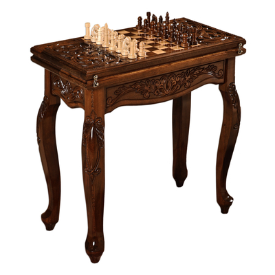 Wood chess and backgammon set, 'Table of the Sages' - Hand-Carved Beechwood Chess and Backgammon Set