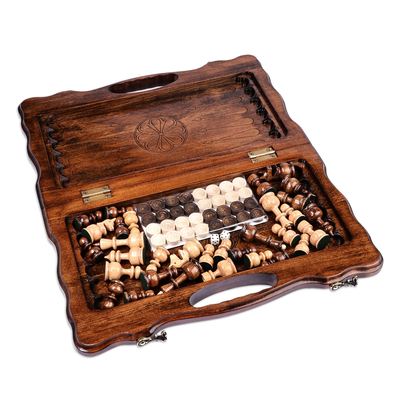 Wood board game set, 'Double the Fun' - Handcrafted Wood Chess and Backgammon Board Game Set