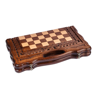 Wood board game set, 'Double the Fun' - Handcrafted Wood Chess and Backgammon Board Game Set