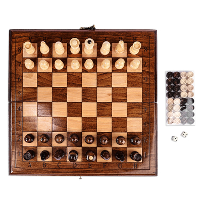 Wood board game set, 'Double the Joy' - Wood Chess & Backgammon Board Game Set Handmade in Armenia