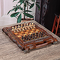 Juego de mesa de madera, 'Double the Amusement' - Juego de mesa de ajedrez y backgammon de madera con bolsa de almacenamiento