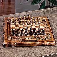Juego de mesa de madera, 'Double the Happiness' - Juego de mesa de ajedrez y backgammon de madera de haya hecho a mano