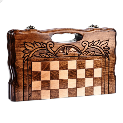 Wood board game set, 'Double the Happiness' - Handmade Beechwood Chess and Backgammon Board Game Set