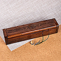 Wood jewellery box, 'Cherished Treasures' - Handcrafted Small Beechwood jewellery Box with Engraved Motifs