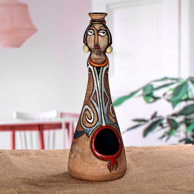 Ceramic salt cellar, 'Armenian Taste' - Hand-Painted Whimsical Woman-Shaped Ceramic Salt Holder