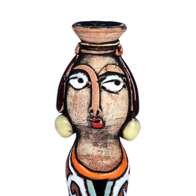 Salero de cerámica - Salero de cerámica con forma de mujer caprichoso pintado a mano