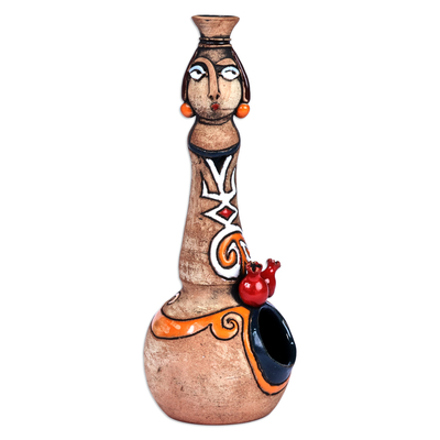 Ceramic salt cellar, 'Armenian Savor' - Whimsical Woman-Shaped Ceramic Salt Holder from Armenia