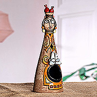 Salero de cerámica, 'Sabor armenio' - Cuenco de sal de cerámica con forma de mujer pintado a mano armenio
