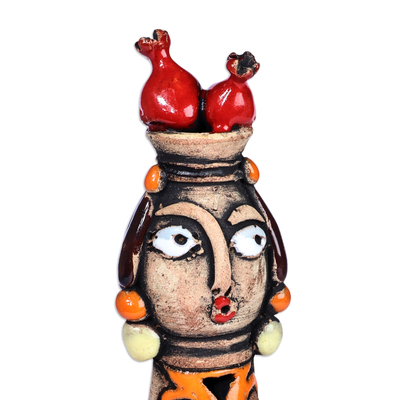 Salero de cerámica - Salero de cerámica con forma de mujer armenio pintado a mano