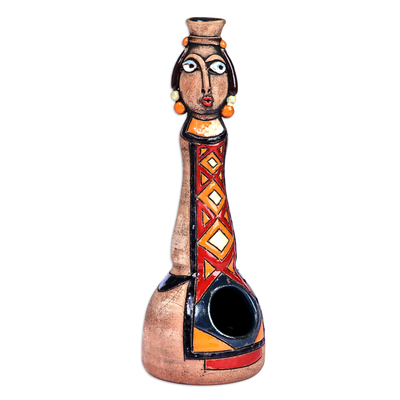 Ceramic salt cellar, 'Armenian Seasoning' - Woman in National Armenian Costume Ceramic Condiment Holder