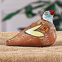Keramik-Okarina, „Eden's Shvi Bird“ – handbemalte vogelförmige Keramik-Okarina in Blau und Gelb