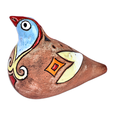 Ocarina de cerámica - Ocarina de cerámica con forma de pájaro pintada a mano en azul y amarillo