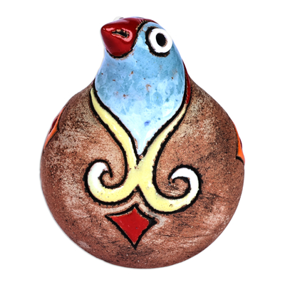 Ceramic ocarina, 'Eden's Shvi Bird' - Hand-Painted Bird-Shaped Ceramic Ocarina in Blue and Yellow
