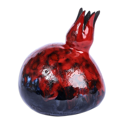 Ceramic figurine, 'Passion Charm' - Hand-Painted Red and Black Ceramic Pomegranate Figurine