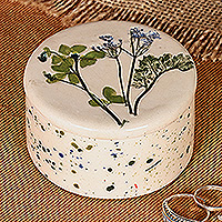 Ceramic jewellery box, 'Nature and Dots' - Armenian Hand-Painted Glazed Ceramic Floral jewellery Box