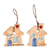 Ceramic ornaments, 'Christmas Homecoming' (pair) - Pair of Hand-Painted House-Shaped Glazed Ceramic Ornaments