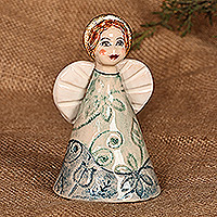 Decorative ceramic bell, 'Angelic Harmonies' - Angel Decorative Ceramic Bell Crafted and Painted by Hand