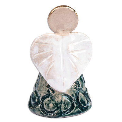 Campana de cerámica decorativa - Campana de cerámica decorativa con temática de ángel hecha y pintada a mano.