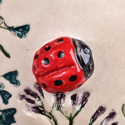 Ceramic vase, 'Ladybug Splendor' - Glazed Ceramic Vase with Hand-Painted Ladybug & Floral Motif