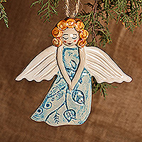 Ceramic ornament, 'Sleeping Angel' - Hand-Painted Glazed Ceramic Angel Ornament from Armenia