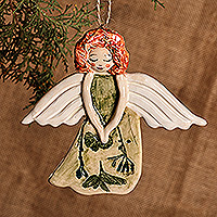 Ceramic ornament, 'Dreaming Angel' - Hand-Painted Glazed Ceramic Sleeping Angel Ornament