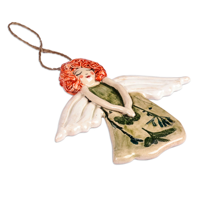 Ceramic ornament, 'Dreaming Angel' - Hand-Painted Glazed Ceramic Sleeping Angel Ornament