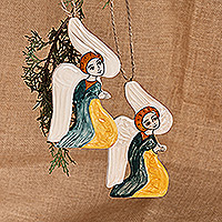 Ceramic ornaments, 'Devotional Angels' (pair) - 2 Hand-Painted Glazed Ceramic Angel Ornaments from Armenia