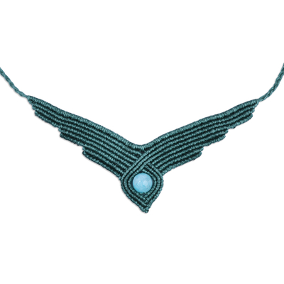 Amazonite macrame long pendant necklace, 'Vibrant Glamor' - Handmade Macrame Long Pendant Necklace with Amazonite Stone