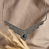 Jasper macrame long pendant necklace, 'Refined Glamor' - Handmade Macrame Long Pendant Necklace with Jasper Stone