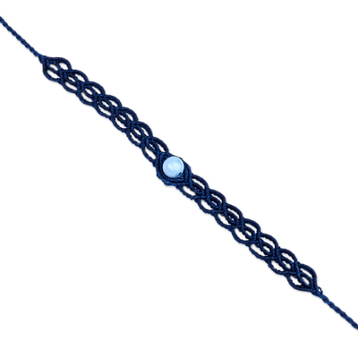 Topaz macrame pendant bracelet, 'Stylish Azure' - Handmade Blue Macrame Wristband Bracelet with Topaz Pendant