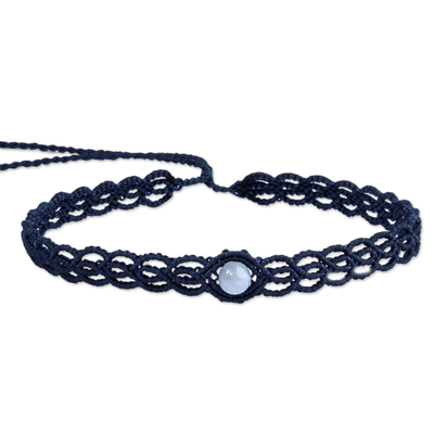 Topaz macrame choker necklace, 'Stylish Azure' - Topaz Macrame Choker Necklace Handmade in Blue Cotton Cords