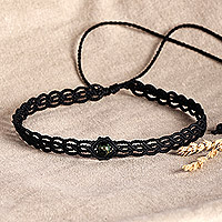 Sodalite macrame choker necklace, 'Stylish Black' - Handmade Sodalite Cotton Macrame Choker Necklace in Black
