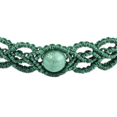 Gargantilla de macramé de jade - Gargantilla de Macramé de Jade hecha a mano en cordones de algodón Aqua