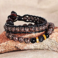 Men's obsidian and agate beaded bracelets, 'Gallant Energies' (set of 2) - Men's Natural Obsidian and Agate Bracelets (Set of 2)