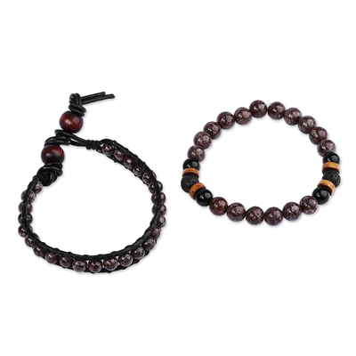 Men's obsidian and agate beaded bracelets, 'Gallant Energies' (set of 2) - Men's Natural Obsidian and Agate Bracelets (Set of 2)